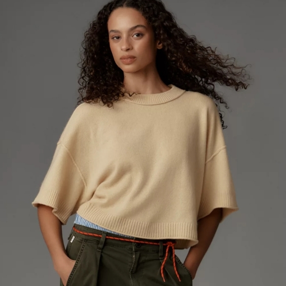 Anthropologie Sweaters - New The Goldie Crew-Neck Cashmere Sweater Size Medium Butter Yellow Oversized